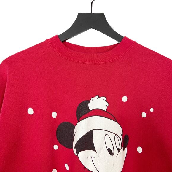 Vintage Mickey Mouse Christmas Sweatshirt Crewneck Size L Red Made In USA - Picture 5 of 8